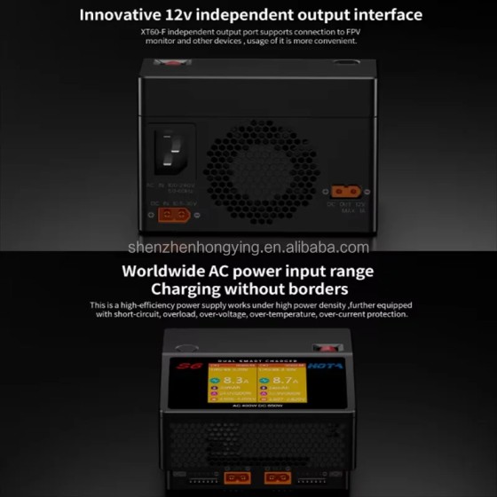 HOTA New S6 15A Dual Channel Smart Ultra Small Size Charger AC400W /DC650W for LiHV LiFe LiIon NiZn NiCd NiMH Battery